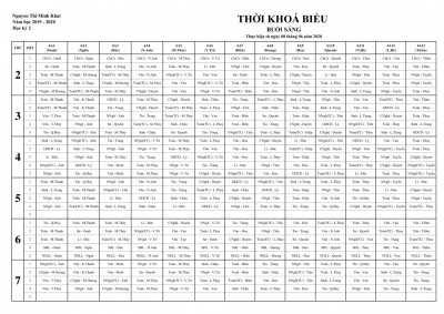 Thời khóa biểu áp dụng từ ngày 8/6/2020 của khối 6, khối 7, khối 8.